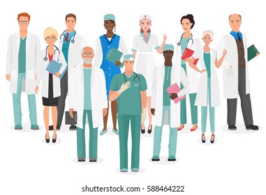 Hospital medical staff Team doctors together collection. Group of doctors and nurses people character set