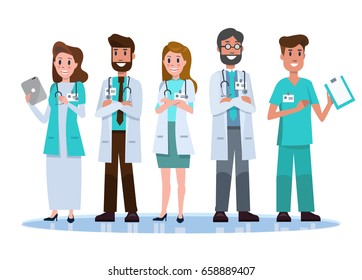 Hospital medical staff team.  flat character design. vector illustration