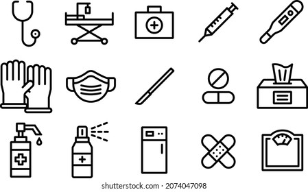 Hospital And Medical Stroke Icon Set