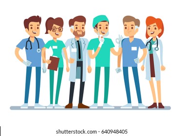 Hospital medical team Doctor team on white background Flat vector Illustration