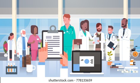 Hospital Medical Team Group Of Doctors In Modern Clinic Hospital Staff Flat Vector Illustration