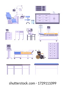 Hospital Medicine Doctor Office Furniture Isolated Set. Vector Flat Graphic Design Cartoon Illustration