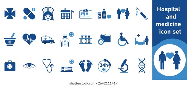 Hospital and medicine icon set, diagnosis, dentist, vitamins, laboratory, thermometer, capsule, button, nurse, medicine, isolated, medic, healthcare, professional, syringe, flat, logo and more