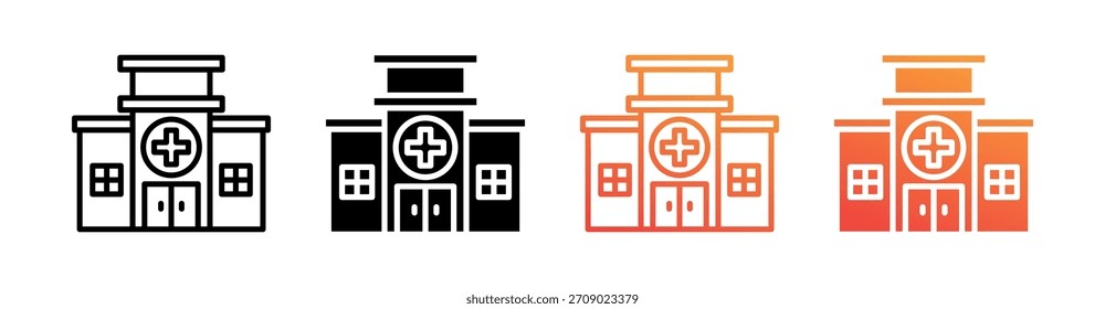 Vector de conjunto de iconos de estilo múltiple de hospital