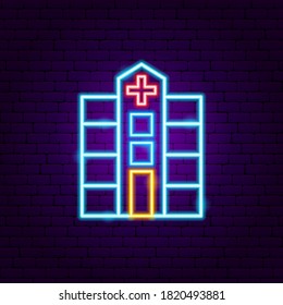 Hospital Neon Sign. Vector Illustration Of Building Promotion.