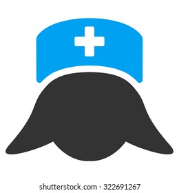 Hospital Nurse Head vector icon. Style is bicolor flat symbol, blue and gray colors, rounded angles, white background.