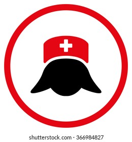 Hospital Nurse Head vector icon. Style is bicolor flat circled symbol, intensive red and black colors, rounded angles, white background.