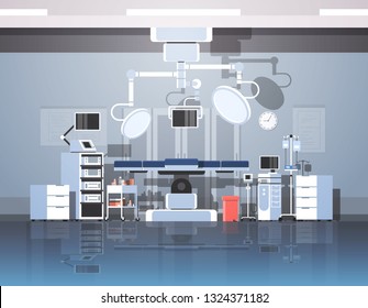 Hospital Operating Table Clean Medical Surgery Room Intensive Therapy Modern Equipment Clinic Interior Horizontal