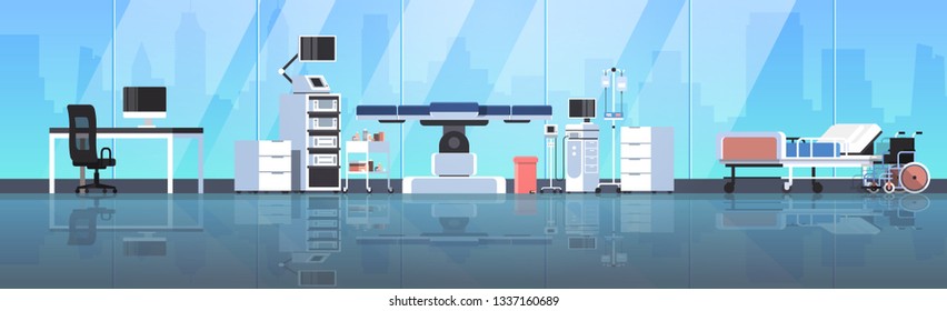 mesa de operaciones hospitalarias sala de cirugía médica limpia equipamiento moderno personal médico interior médico profesional médico laboral vidrio pared fondo horizontal plano horizontal