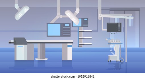 Hospital Operating Table And Medical Devices Modern Clinic Surgery Room Interior Intensive Therapy Surgical Procedures Concept Horizontal