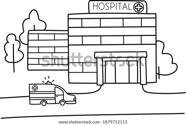 Hospital outside\
doodle cartoon\
illustration