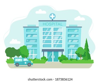 Hospital outside. Flat vector illustration. Medical services concept.
