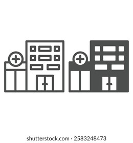 Hospital park buildings concept. Vector graphics. medical clinic concept. Vector graphics. Car parking for ambulance sign on white background, outline style icon for mobile or web design