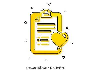 Hospital patient history sign. Medical survey icon. Yellow circles pattern. Classic patient history icon. Geometric elements. Vector