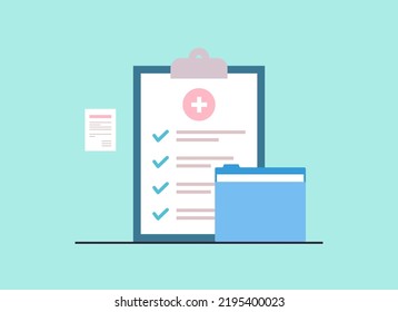 Hospital Patient Registration Paper And Medical Checklist Concept Flat Vector Illustration.