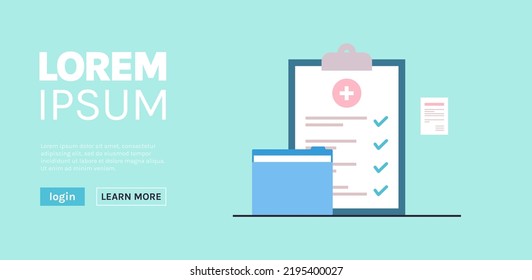 Hospital Patient Registration Paper And Medical Checklist Concept Flat Vector Illustration.