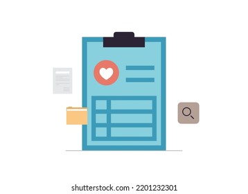 Hospital Patient Registration Paper And Medical Checklist Concept Flat Vector Illustration.