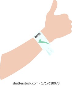 Hospital patient wristband or bracelet with a green tick vector