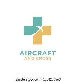 Hospital Pharmacy Cross Plane Aircraft Travel Transportation logo design inspiration