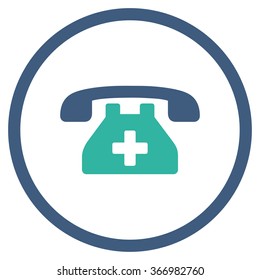 Hospital Phone vector icon. Style is bicolor flat circled symbol, cobalt and cyan colors, rounded angles, white background.