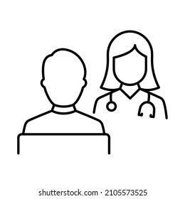 Hospital Physician Counseling Patient Line Icon. Consultation of Patient and Doctor with Stethoscope Linear Pictogram. Health Care Dialog Outline Icon. Editable Stroke. Isolated Vector Illustration.