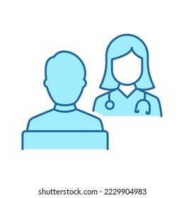 Hospital Physician Counseling Patient Line Icon. Consultation of Patient and Doctor with Stethoscope Color Pictogram. Health Care Dialog Outline Icon. Editable Stroke. Isolated Vector Illustration.