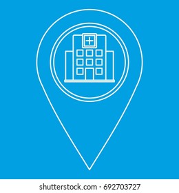 Hospital pin pointer icon blue outline style isolated vector illustration. Thin line sign