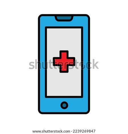 Hospital plus sign with mobile phone. Outline color icon style. Suitable for call medical icon. icon related to healthcare and medical. Simple vector design editable