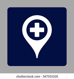 Hospital Pointer vector icon. Style is flat rounded square button, white and dark blue colors, silver background.