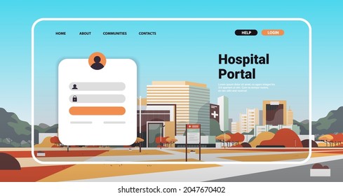 hospital portal website landing page template with medical clinic building online consultation healthcare concept