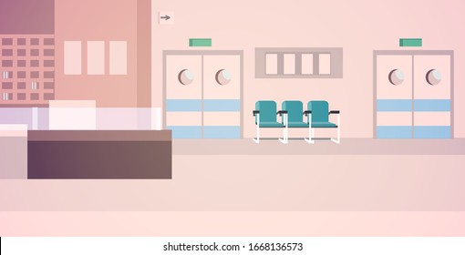 Hospital Reception Empty Nurses Station No People Clinic Hall Interior Horizontal Vector Illustration