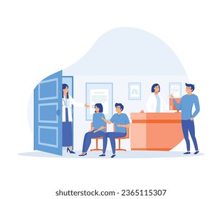 Hospital reception good work in clinic hall to help, assist patients.  health facility to provide high quality healthcare service.  flat vector modern illustration