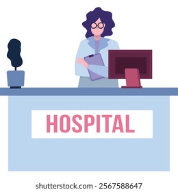 Hospital reception icon flat vector doctor at desk