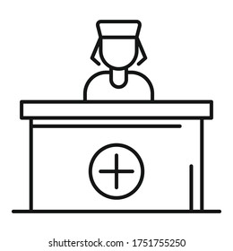 Hospital reception icon. Outline hospital reception vector icon for web design isolated on white background