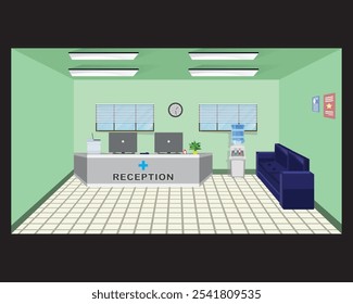 Hospital reception medical healthcare vector interior design illustration
