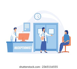 Hospital receptionist,  Doctor or physician office, health facility to provide high quality healthcare service. flat vector modern illustration 