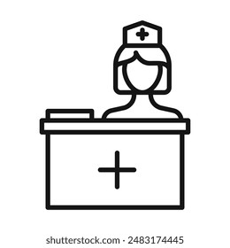 Hospital receptionist icon Black line art vector