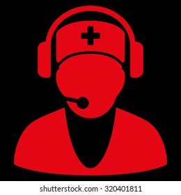 Hospital Receptionist vector icon. Style is flat symbol, red color, rounded angles, black background.