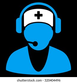 Hospital Receptionist vector icon. Style is bicolor flat symbol, blue and white colors, rounded angles, black background.