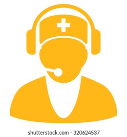 Hospital Receptionist vector icon. Style is flat symbol, yellow color, rounded angles, white background.