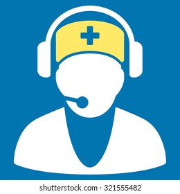Hospital Receptionist vector icon. Style is bicolor flat symbol, yellow and white colors, rounded angles, blue background.
