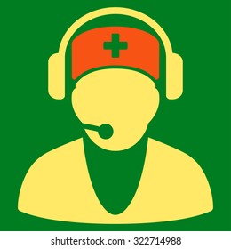 Hospital Receptionist vector icon. Style is bicolor flat symbol, orange and yellow colors, rounded angles, green background.