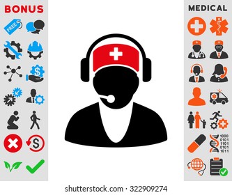 Hospital Receptionist vector icon. Style is bicolor flat symbol, intensive red and black colors, rounded angles, white background.