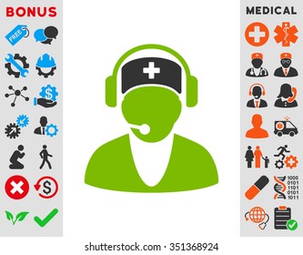 Hospital Receptionist vector icon. Style is bicolor flat symbol, eco green and gray colors, rounded angles, white background.