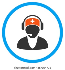 Hospital Receptionist vector icon. Style is flat circled symbol, orange and blue colors, rounded angles, white background.