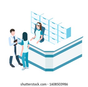 Hospital Register modern vector isometric illustration. 