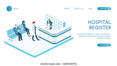 Hospital Register modern vector isometric illustration. 