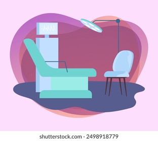 Hospital room interior design. Examination chair and lamp in doctors office flat vector illustration. Healthcare, hospital concept for banner or landing page