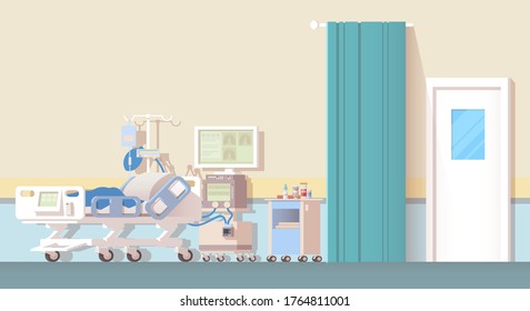 Hospital Room Interior. Intensive care unit. Flat Vector Illustration