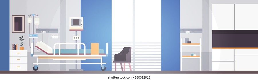 Hospital Room Interior Intensive Therapy Patient Ward Banner With Copy Space Flat Vector Illustration